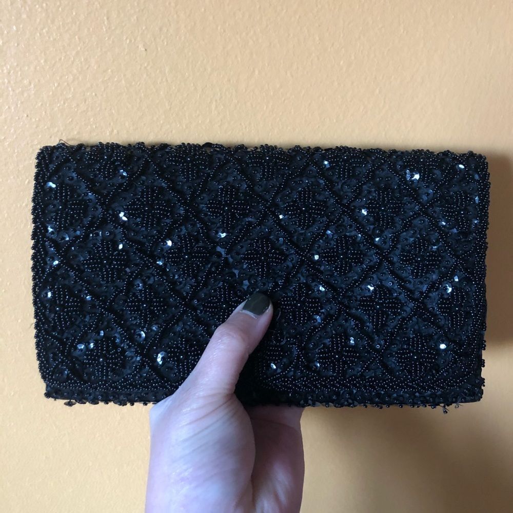 Handmade Beaded Envelope Clutch Mini Bag Black